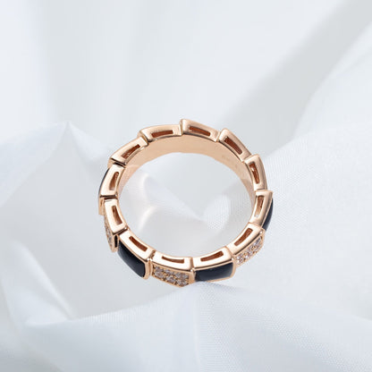 [Mystic Crown]SERPENTI RING PINK GOLD BLACK MOP DIAMOND PAVED 4MM