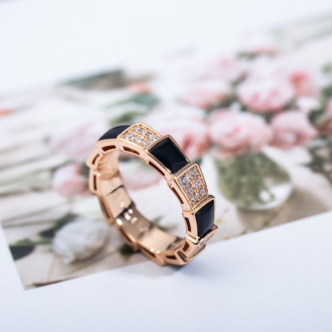 [Mystic Crown]SERPENTI RING PINK GOLD BLACK MOP DIAMOND PAVED 4MM