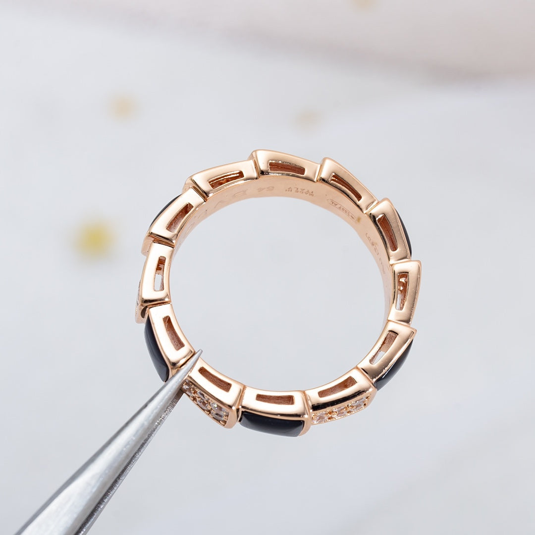 [Mystic Crown]SERPENTI RING PINK GOLD BLACK MOP DIAMOND PAVED 4MM