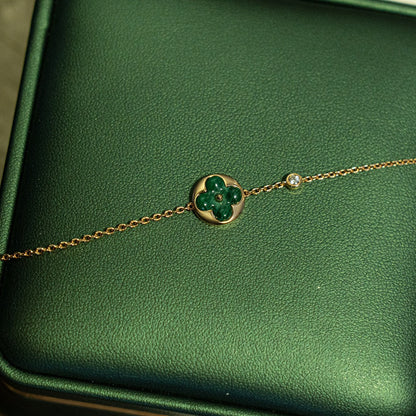 [Mystic Crown]SUN MALACHITE 1 DIAMOND PINK GOLD BRACELET