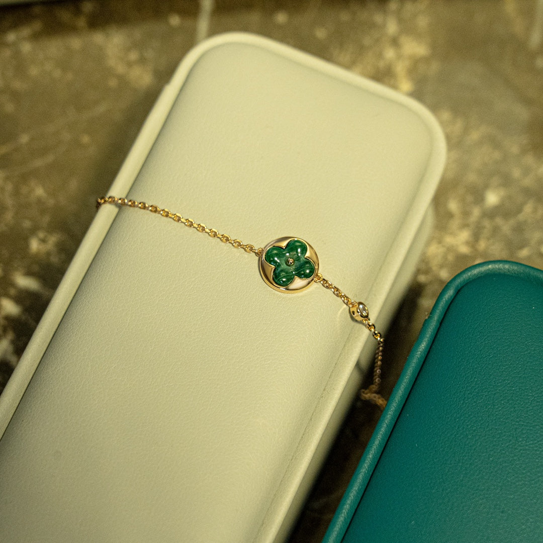[Mystic Crown]SUN MALACHITE 1 DIAMOND PINK GOLD BRACELET