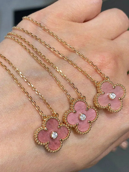 [Mystic Crown]CLOVER 15MM DIAMOND RHODONITE NECKLACE