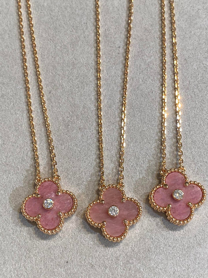 [Mystic Crown]CLOVER 15MM DIAMOND RHODONITE NECKLACE