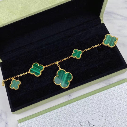 [Mystic Crown]MAGIC CLOVER MALACHITE GOLD BRACELET 5 MOTIFS