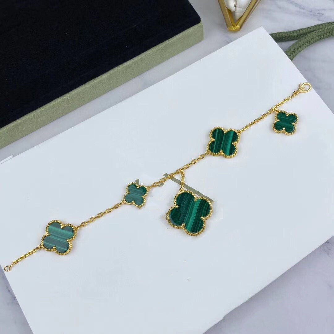 [Mystic Crown]MAGIC CLOVER MALACHITE GOLD BRACELET 5 MOTIFS