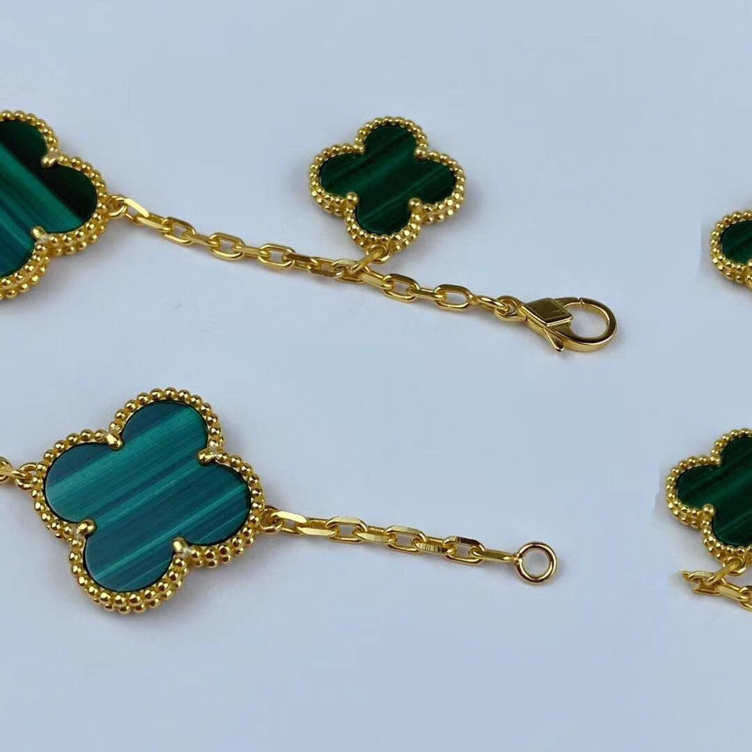 [Mystic Crown]MAGIC CLOVER MALACHITE GOLD BRACELET 5 MOTIFS