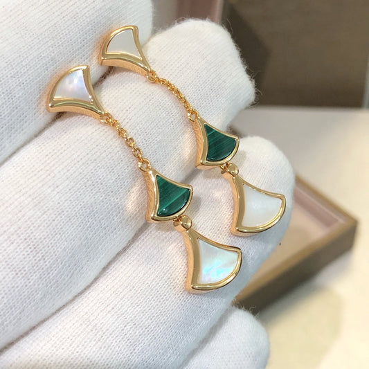 [Mystic Crown]DREAM EARRINGS 3 MOTIFS MALACHITE MOP PINK GOLD