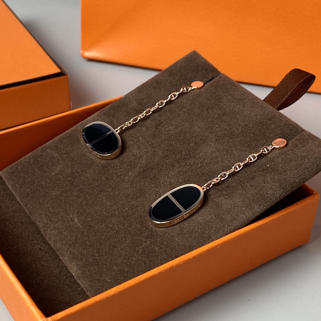 [Mystic Crown]CHAINE VERSO BLACK CERAMIC EARRINGS