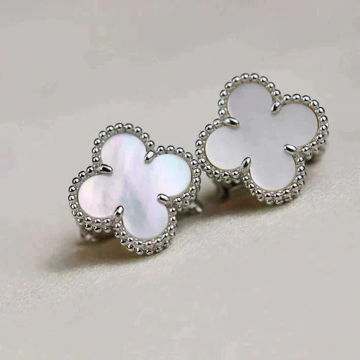 [Mystic Crown]CLOVER MEDIUM 1 MOTIFS  WHITE MOP EARRINGS SILVER