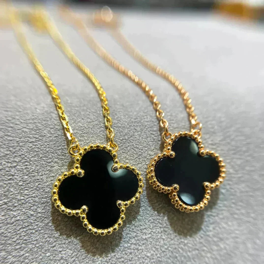 [Mystic Crown]CLOVER 15MM BLACK ONYX SINGLE FLOWER NECKLACE