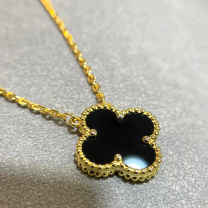 [Mystic Crown]CLOVER 15MM BLACK ONYX SINGLE FLOWER NECKLACE