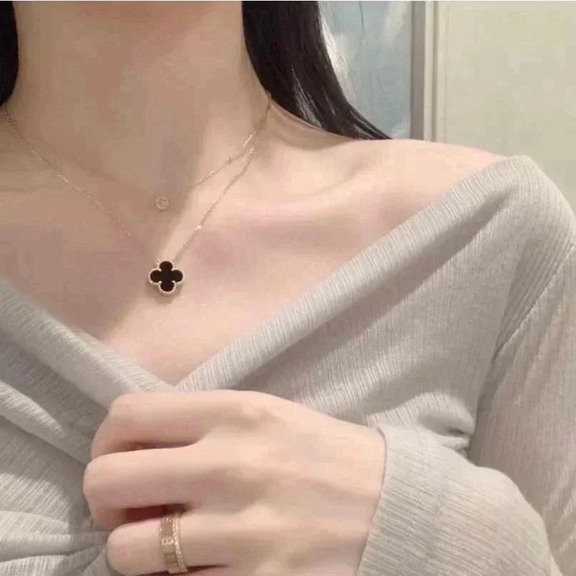 [Mystic Crown]CLOVER 15MM BLACK ONYX SINGLE FLOWER NECKLACE