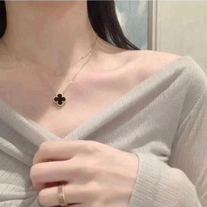 [Mystic Crown]CLOVER 15MM BLACK ONYX SINGLE FLOWER NECKLACE