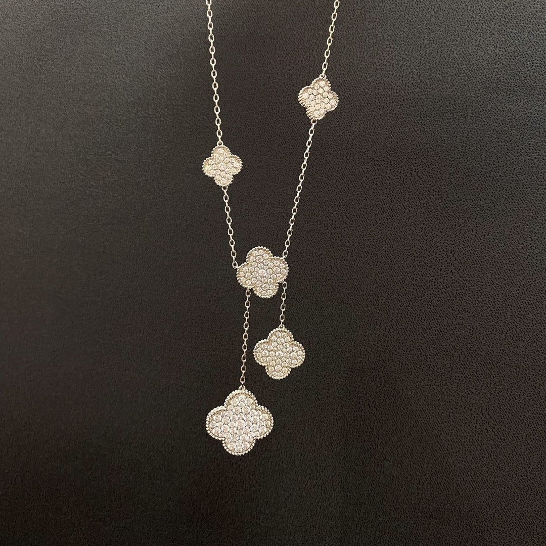 [Mystic Crown]CLOVER 5 MOTIFS SILVER DIAMONDS NECKLACE
