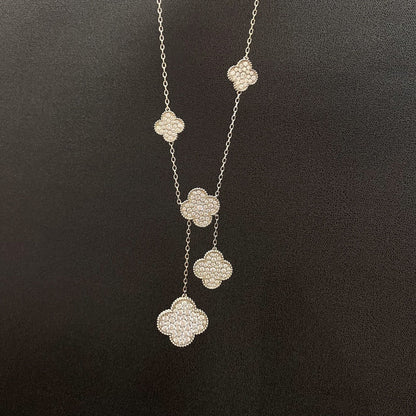 [Mystic Crown]CLOVER 5 MOTIFS SILVER DIAMONDS NECKLACE