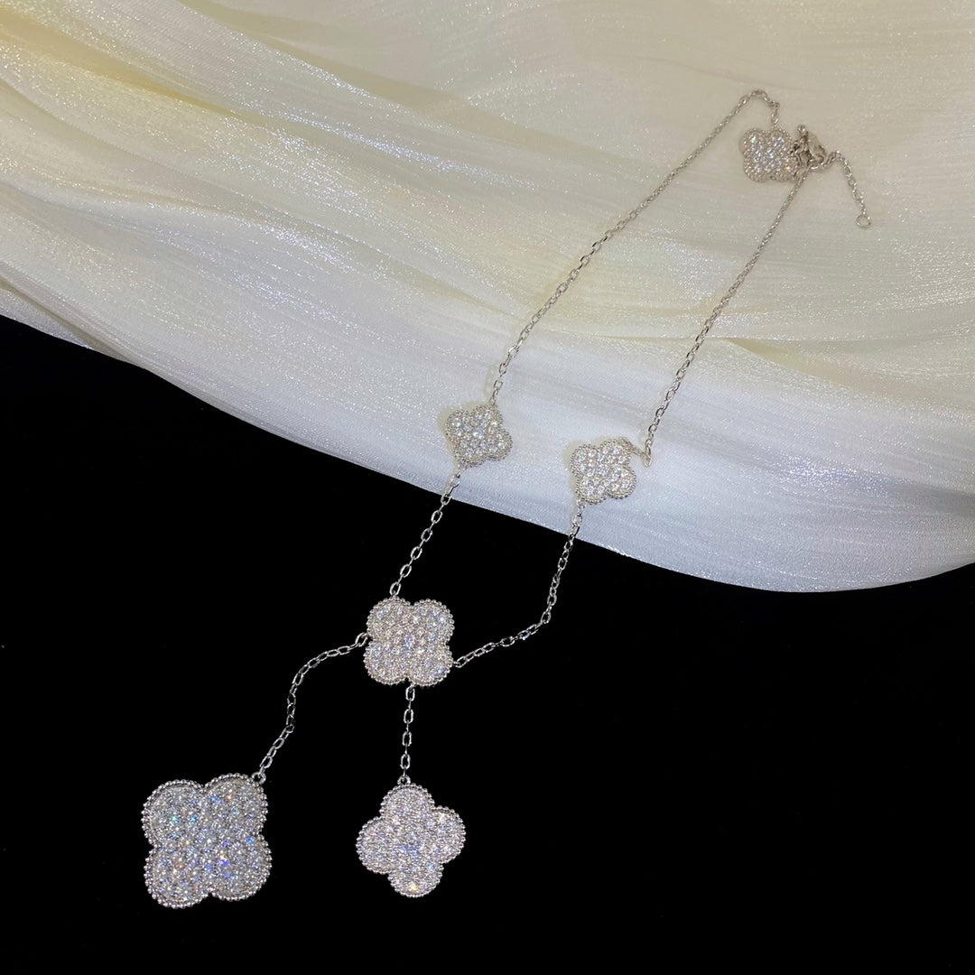 [Mystic Crown]CLOVER 5 MOTIFS SILVER DIAMONDS NECKLACE