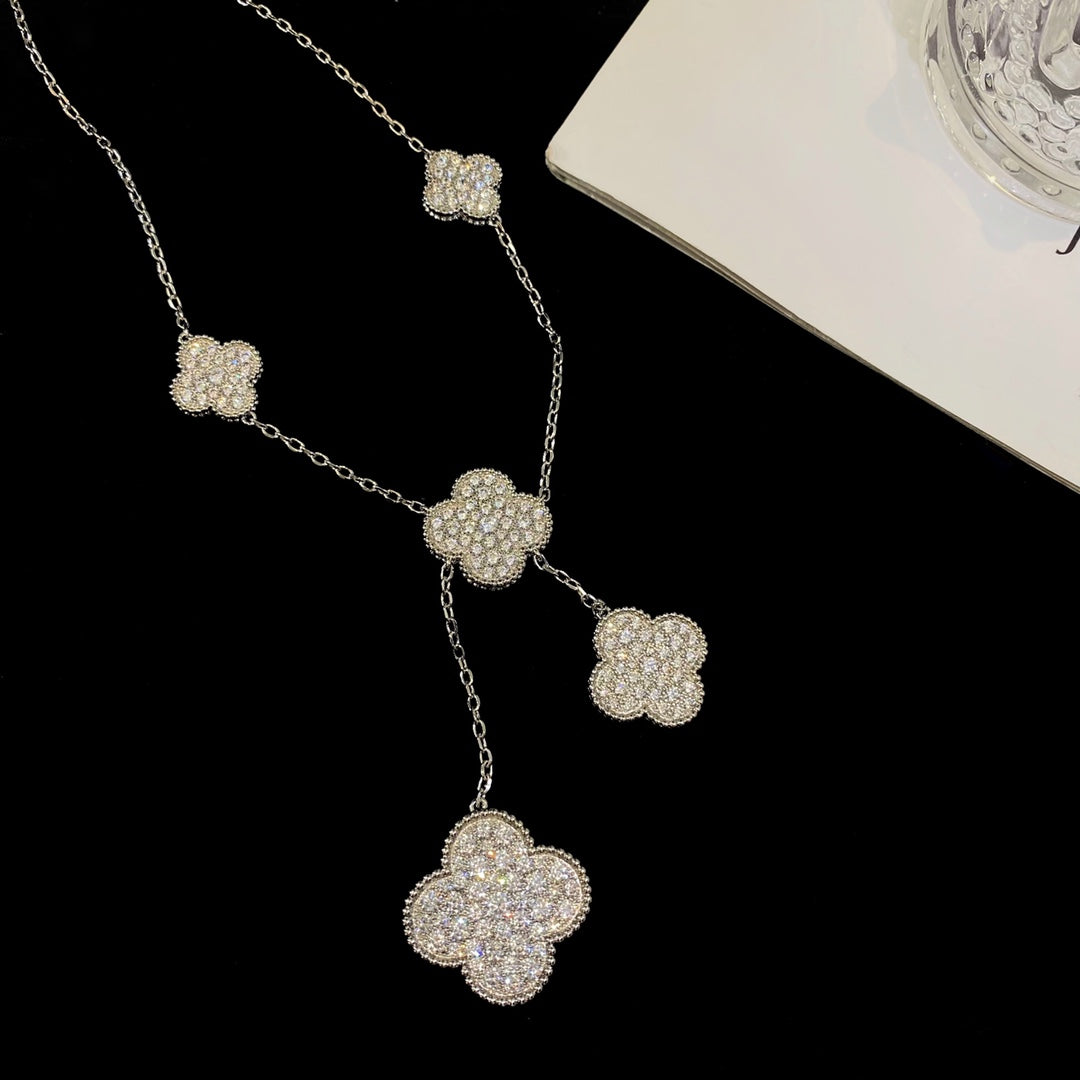 [Mystic Crown]CLOVER 5 MOTIFS SILVER DIAMONDS NECKLACE