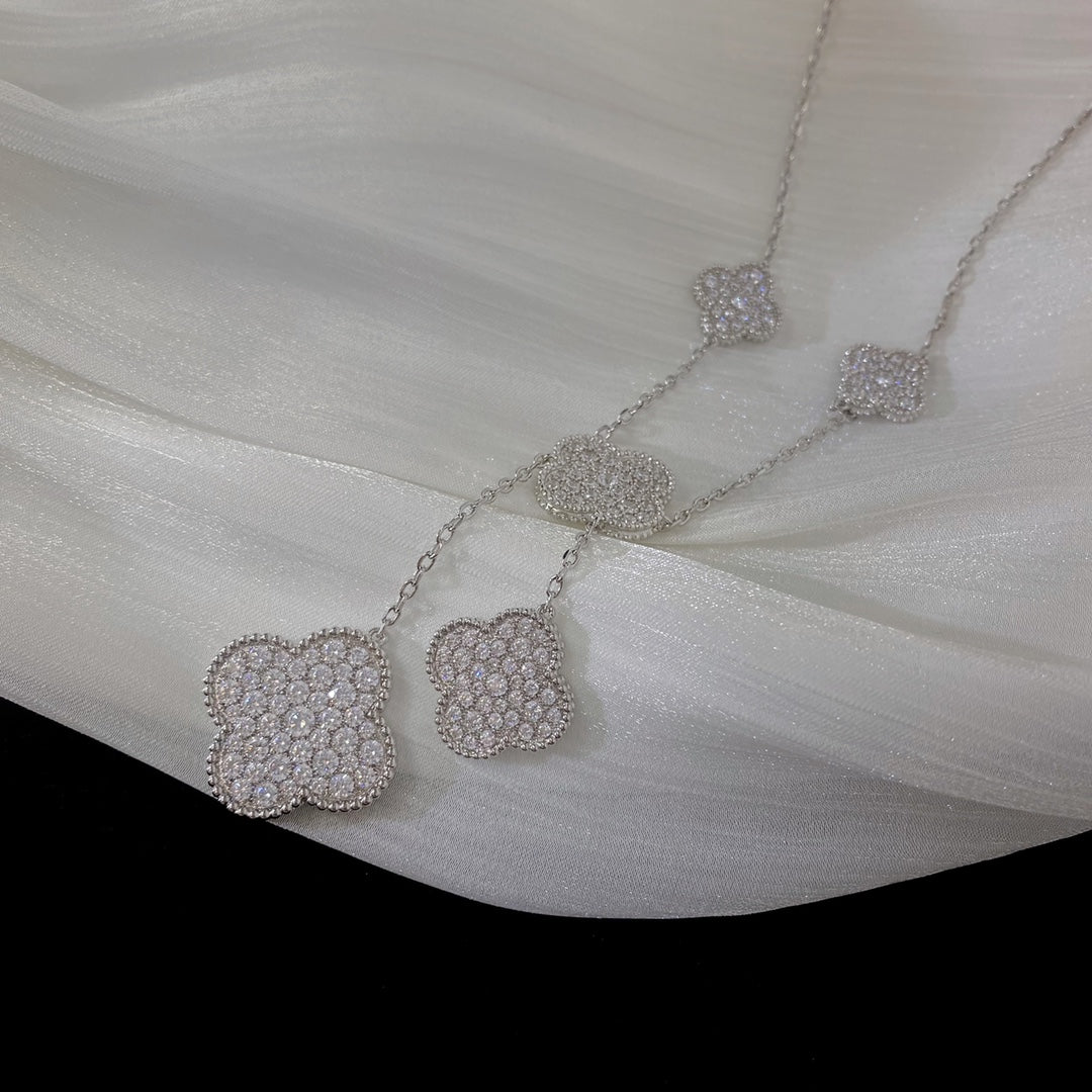 [Mystic Crown]CLOVER 5 MOTIFS SILVER DIAMONDS NECKLACE