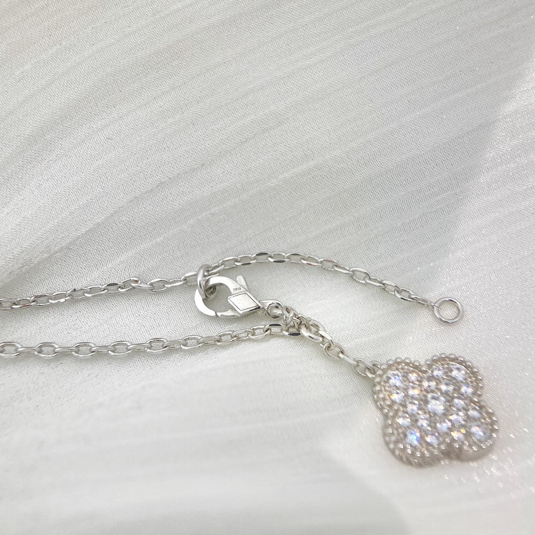 [Mystic Crown]CLOVER 5 MOTIFS SILVER DIAMONDS NECKLACE