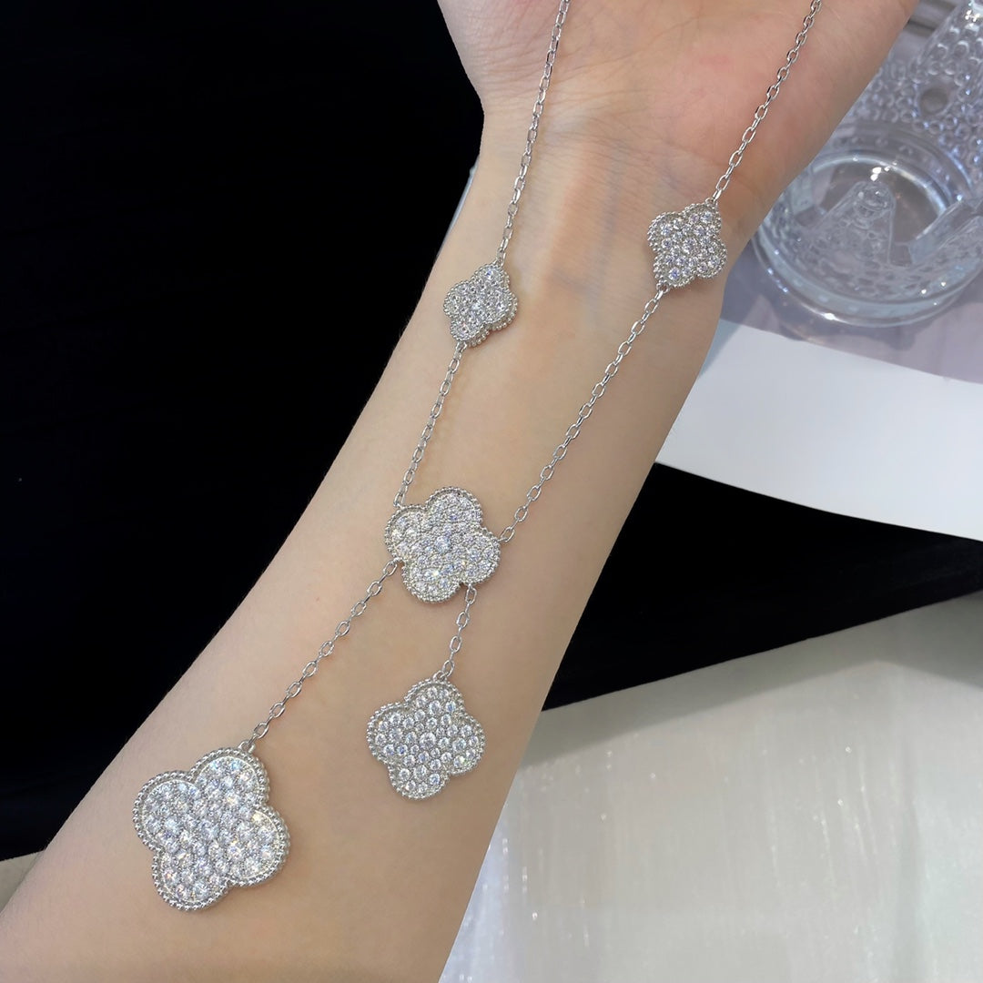 [Mystic Crown]CLOVER 5 MOTIFS SILVER DIAMONDS NECKLACE