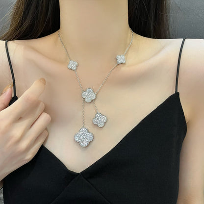 [Mystic Crown]CLOVER 5 MOTIFS SILVER DIAMONDS NECKLACE