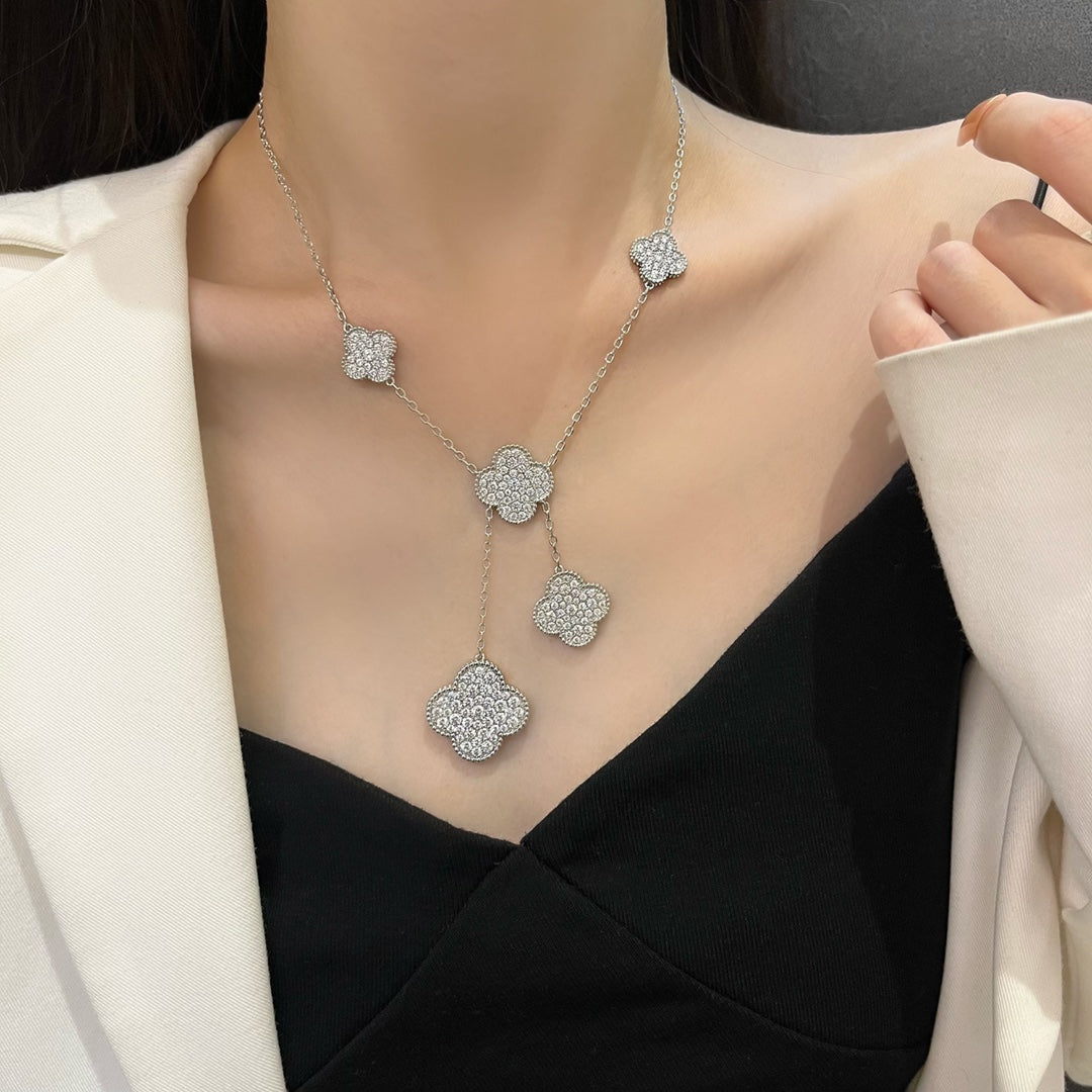 [Mystic Crown]CLOVER 5 MOTIFS SILVER DIAMONDS NECKLACE