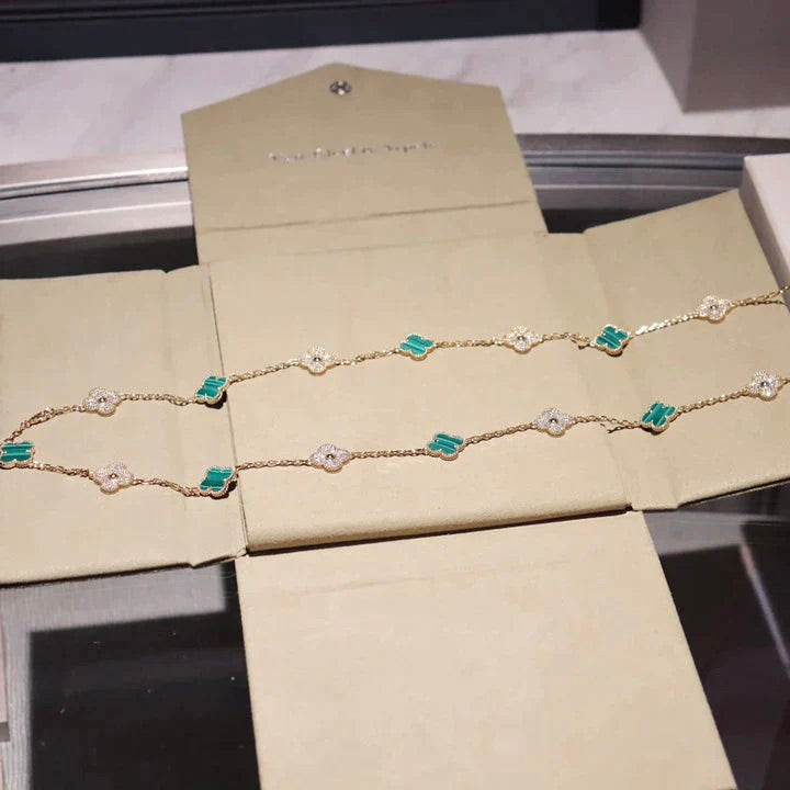 [Mystic Crown]CLOVER 20 MOTIFS MALACHITE DIAMOND NECKLACE