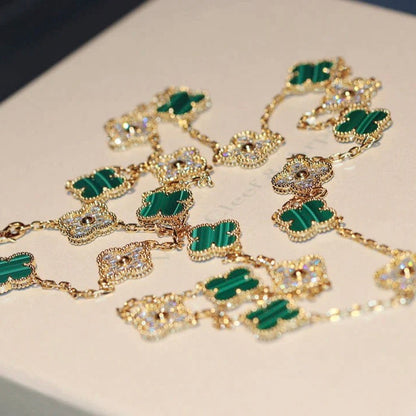 [Mystic Crown]CLOVER 20 MOTIFS MALACHITE DIAMOND NECKLACE