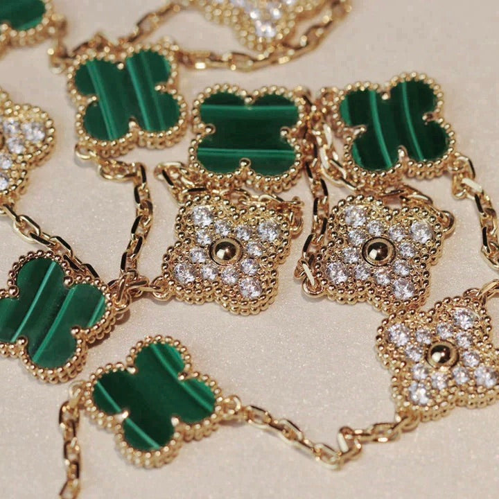 [Mystic Crown]CLOVER 20 MOTIFS MALACHITE DIAMOND NECKLACE