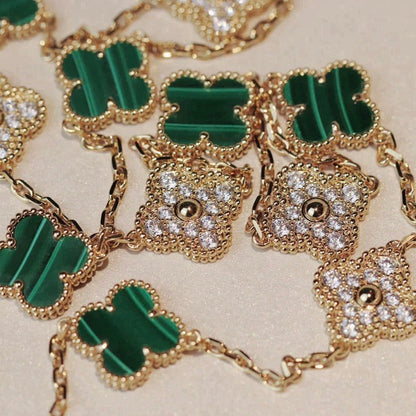 [Mystic Crown]CLOVER 20 MOTIFS MALACHITE DIAMOND NECKLACE