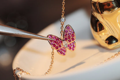 [Mystic Crown]BUTTERFLY RED DIAMOND ROSE GOLD NECKLACE