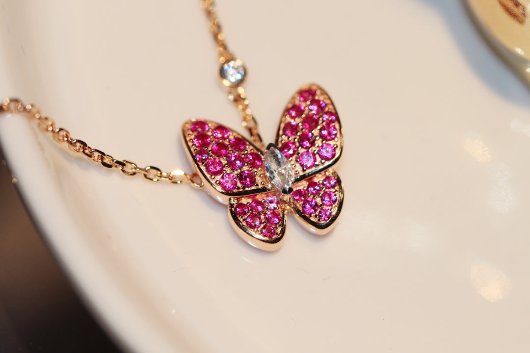 [Mystic Crown]BUTTERFLY RED DIAMOND ROSE GOLD NECKLACE