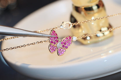 [Mystic Crown]BUTTERFLY RED DIAMOND ROSE GOLD NECKLACE
