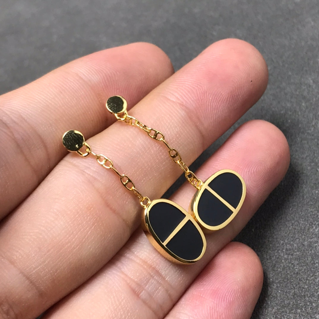[Mystic Crown]CHAINE VERSO BLACK CERAMIC SILVER EARRINGS