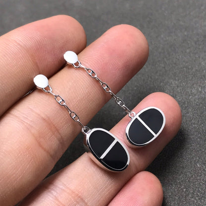 [Mystic Crown]CHAINE VERSO BLACK CERAMIC SILVER EARRINGS