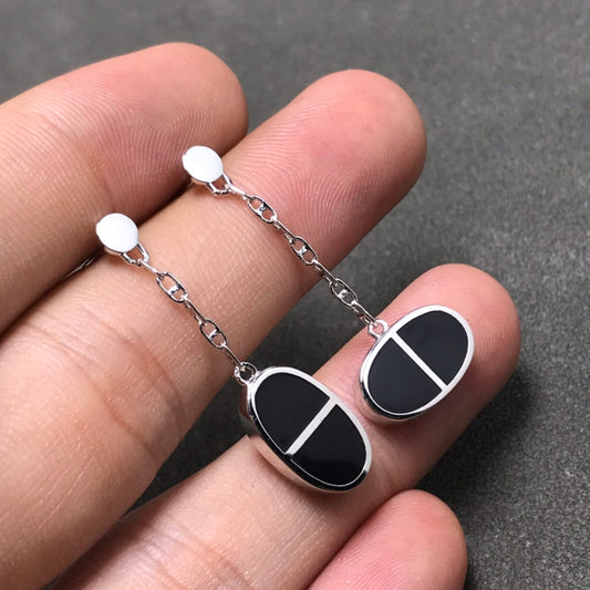 [Mystic Crown]CHAINE VERSO BLACK CERAMIC SILVER EARRINGS