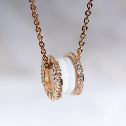 [Mystic Crown]ZERO 1 WHITE CERAMIC PINK GOLD DIAMOND NECKLACE