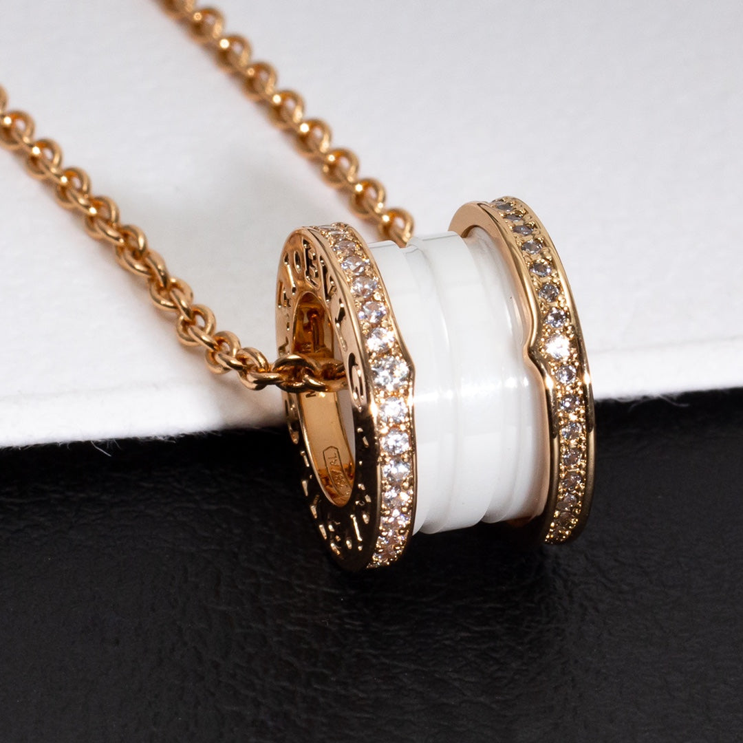 [Mystic Crown]ZERO 1 WHITE CERAMIC PINK GOLD DIAMOND NECKLACE