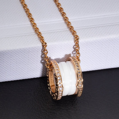 [Mystic Crown]ZERO 1 WHITE CERAMIC PINK GOLD DIAMOND NECKLACE