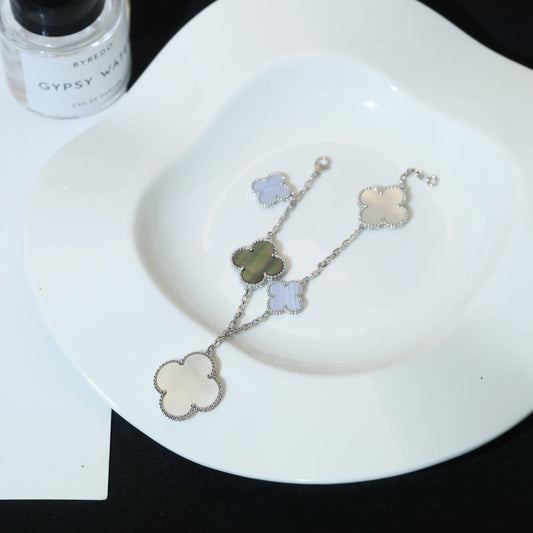 [Mystic Crown]CLOVER BRACELET 5 MOTIFS MOP CHALCEDONY SILVER