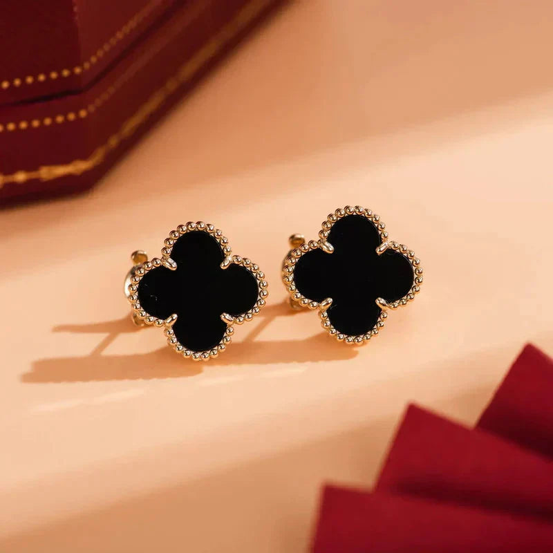 [Mystic Crown]CLOVER MEDIUM 1 MOTIFS  ONYX STUD EARRINGS