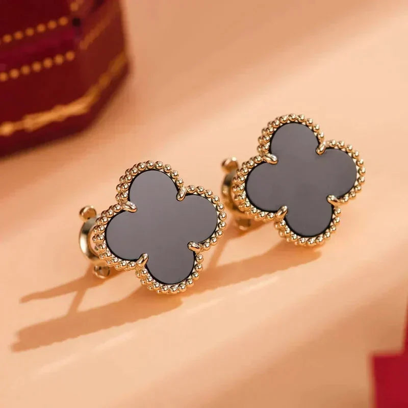 [Mystic Crown]CLOVER MEDIUM 1 MOTIFS  ONYX STUD EARRINGS