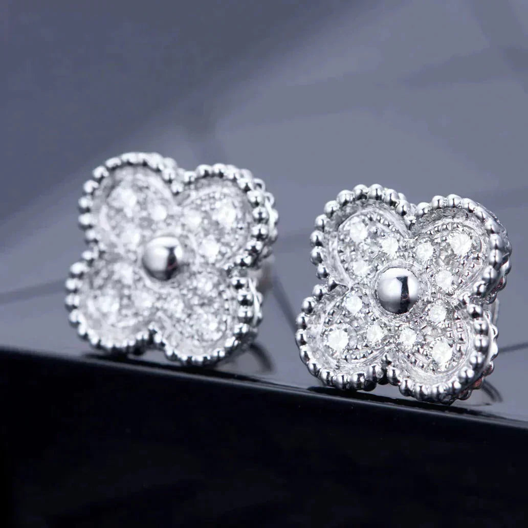[Mystic Crown]CLOVER 1 MOTIFS DIAMOND STUD EARRINGS SILVER