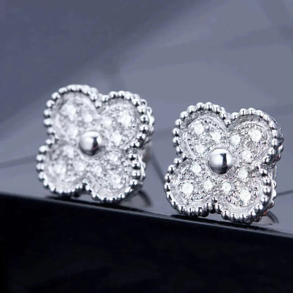 [Mystic Crown]CLOVER 1 MOTIFS DIAMOND STUD EARRINGS SILVER