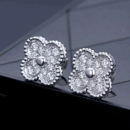 [Mystic Crown]CLOVER 1 MOTIFS DIAMOND STUD EARRINGS SILVER