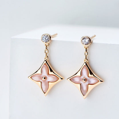 [Mystic Crown]DOUBLE STAR PINK GOLD MOP DROP EARRINGS