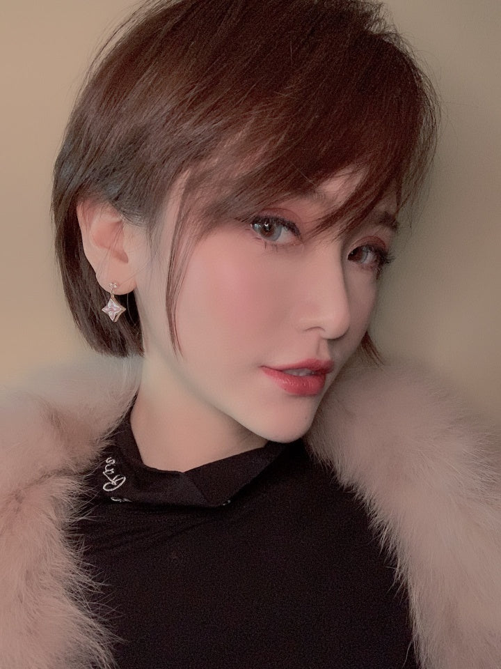 [Mystic Crown]DOUBLE STAR PINK GOLD MOP DROP EARRINGS