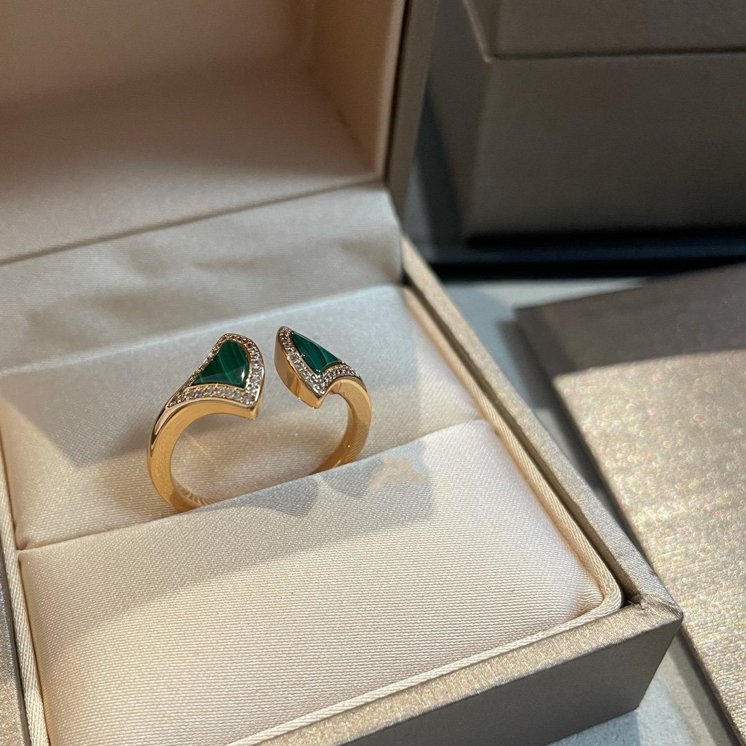 [Mystic Crown]DREAM MALACHITE DIAMOND OPEN RING