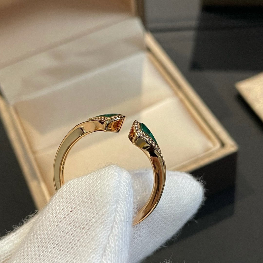 [Mystic Crown]DREAM MALACHITE DIAMOND OPEN RING