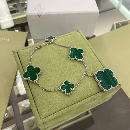[Mystic Crown]CLOVER 5 MOTIFS SIVLER MALACHITE BRACELET